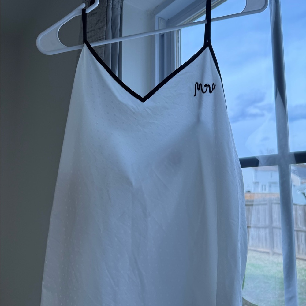 White Mrs Spaghetti Strap Top, bottoms, and sleep mask